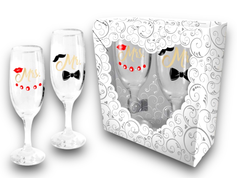 Pezsgőspohár Mr+Mrs/bow t.lips